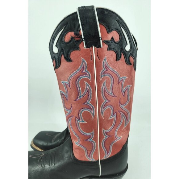 NEW Nocona Women's Size 6.5 B NL5501 Pink Black Square Toe Leather Cowboy Boots - Picture 13 of 16